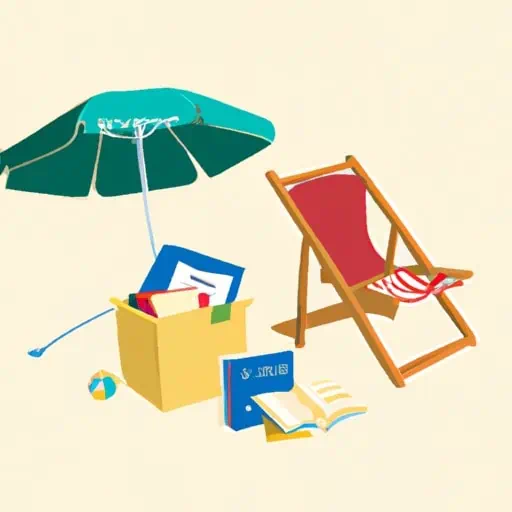 7. איור של פריטים נוספים שצריך להביא, כגון כסאות חוף, שמשיות וספרים.