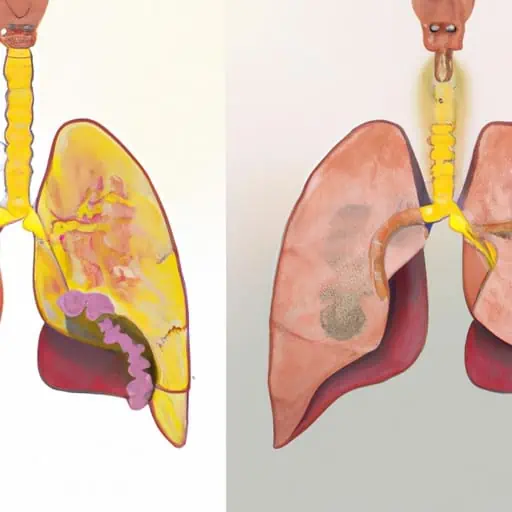 איור המציג את האנטומיה של ריאה בריאה בהשוואה לריאה סרטנית