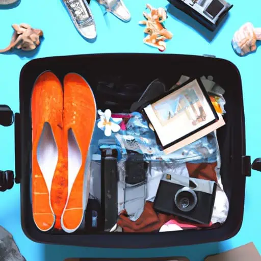 3. תמונה של מזוודה ארוזה בקפידה עם דברים חיוניים לנסיעות.