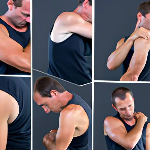 מונטאז' תמונות של אנשים המתארים תסמינים נפוצים של קרע בגיד הכתף